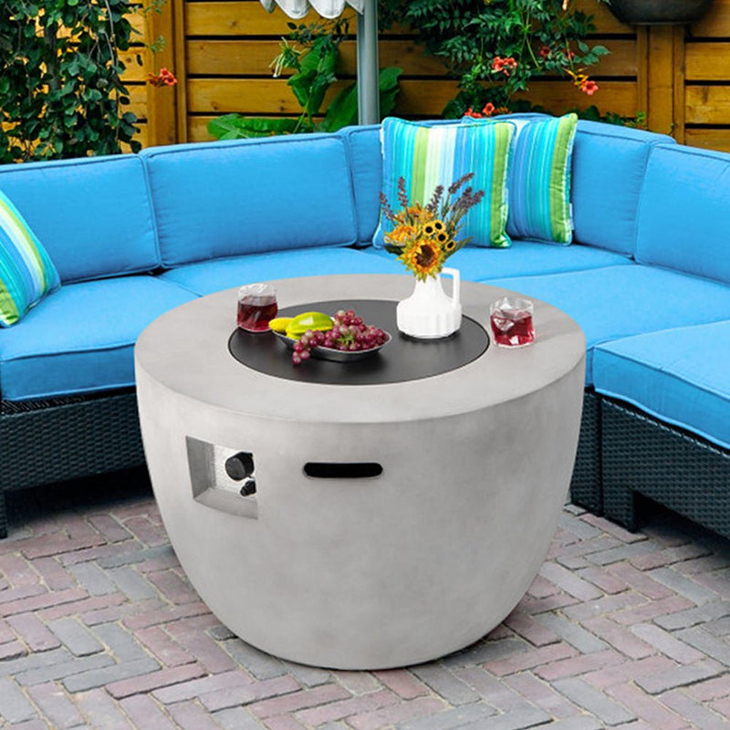 Round 50000 BTU Concrete Propane Fire Pit Table With Lava Rocks & PVC Cover, 36" (SAK91783)