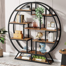 Round Bookshelf, 63 Inch Etagere Bookcase with Staggered Shelves