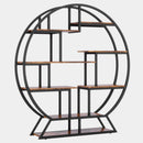Round Bookshelf, 63 Inch Etagere Bookcase with Staggered Shelves
