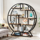 Round Bookshelf, 63 Inch Etagere Bookcase with Staggered Shelves