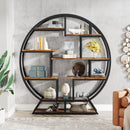 Round Bookshelf, 63 Inch Etagere Bookcase with Staggered Shelves