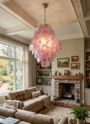 Round Pink Layered Glass Chandelier