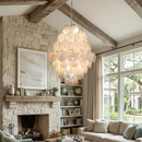 Round White Layered Glass Chandelier