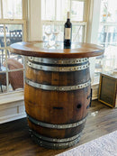 Whiskey & Wine Barrel Round Top with Glass Center — Wire-Brushed Oak, Fits 53–59 Gal (October Pre-Order)