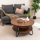 33.5 Inch Round Coffee Table with Wood Grain Finish and Heavy-duty Metal Frame-Walnut by LJGDeals