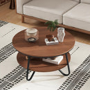 33.5 Inch Round Coffee Table with Wood Grain Finish and Heavy-duty Metal Frame-Walnut by LJGDeals