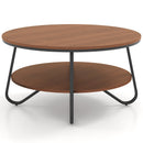 33.5 Inch Round Coffee Table with Wood Grain Finish and Heavy-duty Metal Frame-Walnut by LJGDeals