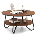 33.5 Inch Round Coffee Table with Wood Grain Finish and Heavy-duty Metal Frame-Walnut by LJGDeals