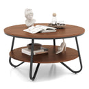 33.5 Inch Round Coffee Table with Wood Grain Finish and Heavy-duty Metal Frame-Walnut by DirectDeals
