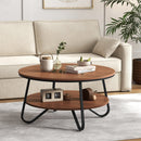 33.5 Inch Round Coffee Table with Wood Grain Finish and Heavy-duty Metal Frame-Walnut by LJGDeals