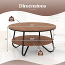 33.5 Inch Round Coffee Table with Wood Grain Finish and Heavy-duty Metal Frame-Walnut by LJGDeals