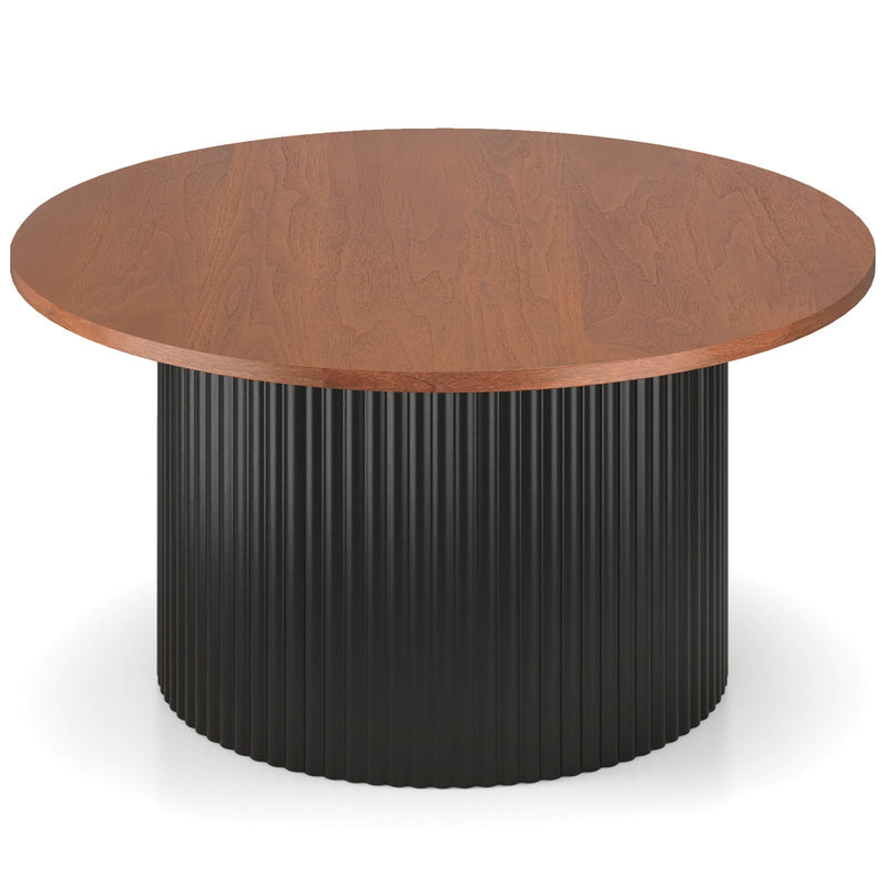 Round Coffee Table with Solid Wood Frame and Wooden Top-Walnut, photo 3 of 8