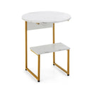 2-Tier Round End Beside Table with Metal Frame-White by LJGDeals