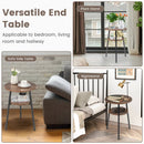 2-Tier Round End Table Set of 2 with Open Shelf and Triangular Metal Frame-Walnut by LJGDeals