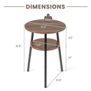 2-Tier Round End Table Set of 2 with Open Shelf and Triangular Metal Frame-Walnut