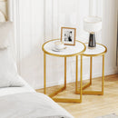 Round Nesting Table Set of 2 with Marble-like Tabletop-White by LJGDeals