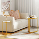 Round Nesting Table Set of 2 with Marble-like Tabletop-White by LJGDeals