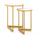 Round Nesting Table Set of 2 with Marble-like Tabletop-White by LJGDeals