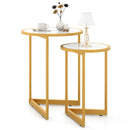 Round Nesting Table Set of 2 with Marble-like Tabletop-White by LJGDeals