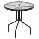 27.5 Inch Round Patio Dining Table with Rippled Tempered Glass Top for Backyard by LJGDeals