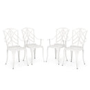 Set of 4 Cast Aluminum Patio Dining Chairs with Armrests and Decorative Patterns