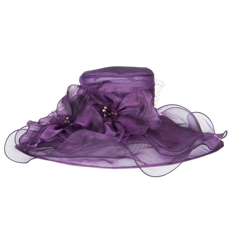 2 Roses Accent Wide Organza Hat