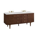 James Martin Amberly 72" Dual Mount Double Bathroom Vanity, Mid-Century Walnut