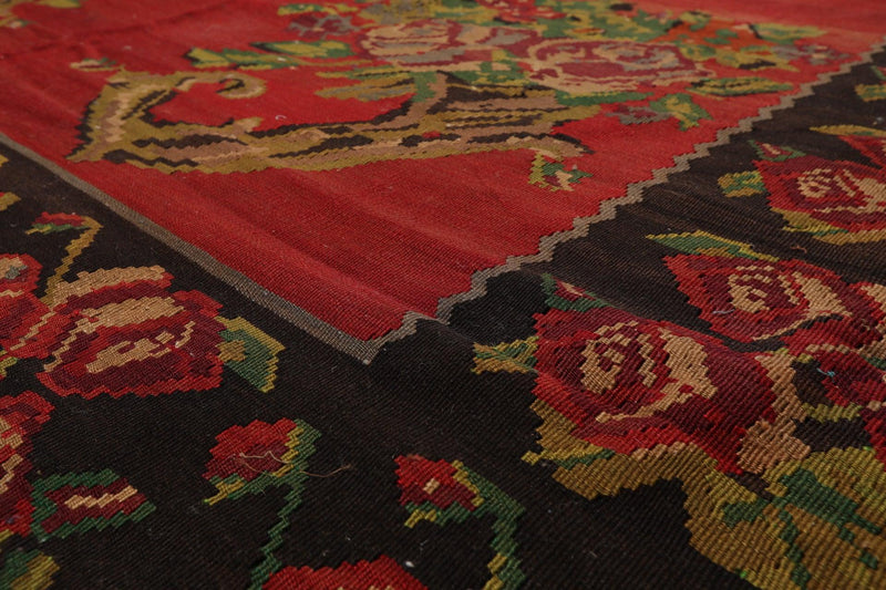 8'4" x 11' Hand Woven Wool Antique Turkish Kilim Flatweave Area Rug Red