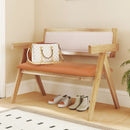 Rubber Wood Dining Bench with Armrest Sherpa Upholstered Backrest and Soft-padded Seat-Natural by LJGDeals