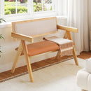 Rubber Wood Dining Bench with Armrest Sherpa Upholstered Backrest and Soft-padded Seat-Natural by LJGDeals