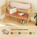 Rubber Wood Dining Bench with Armrest Sherpa Upholstered Backrest and Soft-padded Seat-Natural by LJGDeals