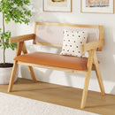 Rubber Wood Dining Bench with Armrest Sherpa Upholstered Backrest and Soft-padded Seat-Natural by LJGDeals