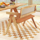 Rubber Wood Dining Bench with Armrest Sherpa Upholstered Backrest and Soft-padded Seat-Natural by LJGDeals
