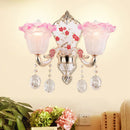 GobekUsa Ruffle Glass Sconce Lamp with Crystal Accents - Modern Pink-White Wall Light Fixture (2 pack)