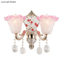 GobekUsa Ruffle Glass Sconce Lamp with Crystal Accents - Modern Pink-White Wall Light Fixture (2 pack)