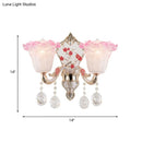 GobekUsa Ruffle Glass Sconce Lamp with Crystal Accents - Modern Pink-White Wall Light Fixture (2 pack)