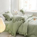 GobekUsa Light Green Flounce 600TC Egyptian Cotton Bedding Set - Queen/King Size