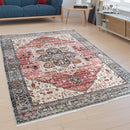 Rug, Short-Pile For Living Rooms, With Oriental Design And Border In Pink, Colourful