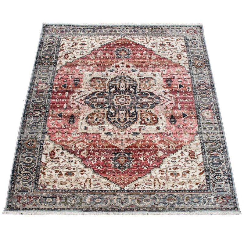 Rug, Short-Pile For Living Rooms, With Oriental Design And Border In Pink, Colourful
