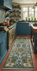 Runner Blue And Brown Traditional Heriz Hand Knotted Made to Order Wool Rug by The Rug Decor