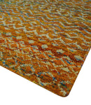 Rust and Beige 5.6x8.6 Contemporary Southwestern Tribal Trellis Recycled silk Rug
