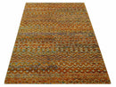 Rust and Beige 5.6x8.6 Contemporary Southwestern Tribal Trellis Recycled silk Rug