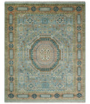 Rust and Blue Mamluk Rug 8x10, 9x12, 10x14 Hand Knotted Antique Style by The Rug Decor