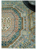 Rust and Blue Mamluk Rug 8x10, 9x12, 10x14 Hand Knotted Antique Style by The Rug Decor