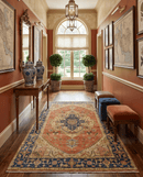 Rust and Blue Traditional Heriz Hand-Knotted Wool Area Rug