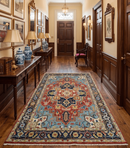 Traditional Hand Knotted Heriz Wool Area Rug Rust Blue and Beige by The Rug Decor