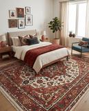 Rust and Ivory Traditional Medallion Area Rug - Hand Knotted Wool