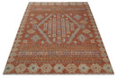 Rust Beige and Blue Hand Knotted Wool Traditional Oriental Area Rug Multi Size Pattern