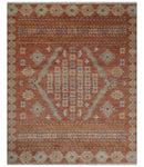 Rust, Beige and Blue Hand knotted Traditional Multi Size Oriental wool Area Rug