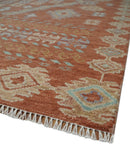 Rust Beige and Blue Hand Knotted Wool Traditional Oriental Area Rug Multi Size Pattern